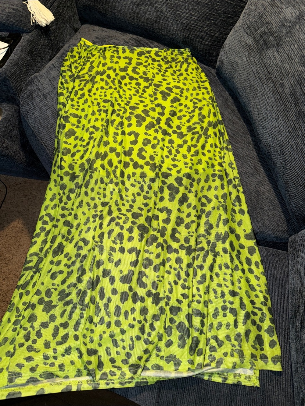 Neon Green Animal Print Maxi Skirt